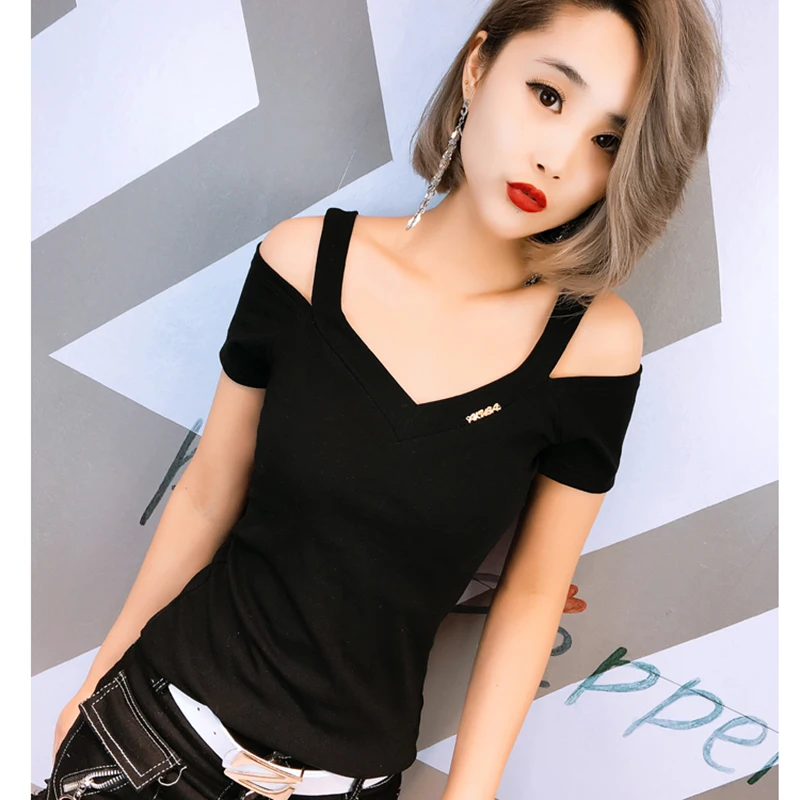 

Off Shoulder Top Summer Tops For Women 2018 V-Neck T Shirt Women Korean Clothes Tee Shirt Femme Woman Tshirt Camisetas Mujer