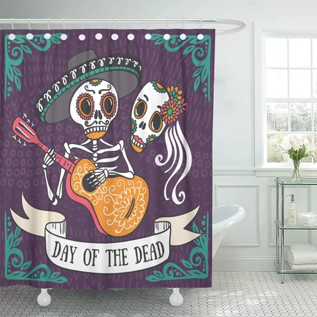 

Shower Curtain Sets Waterproof Bathroom Dead to The Party DEA De Los Muertos Day Mexican Dia Skull Mexico Sugar Halloween Home
