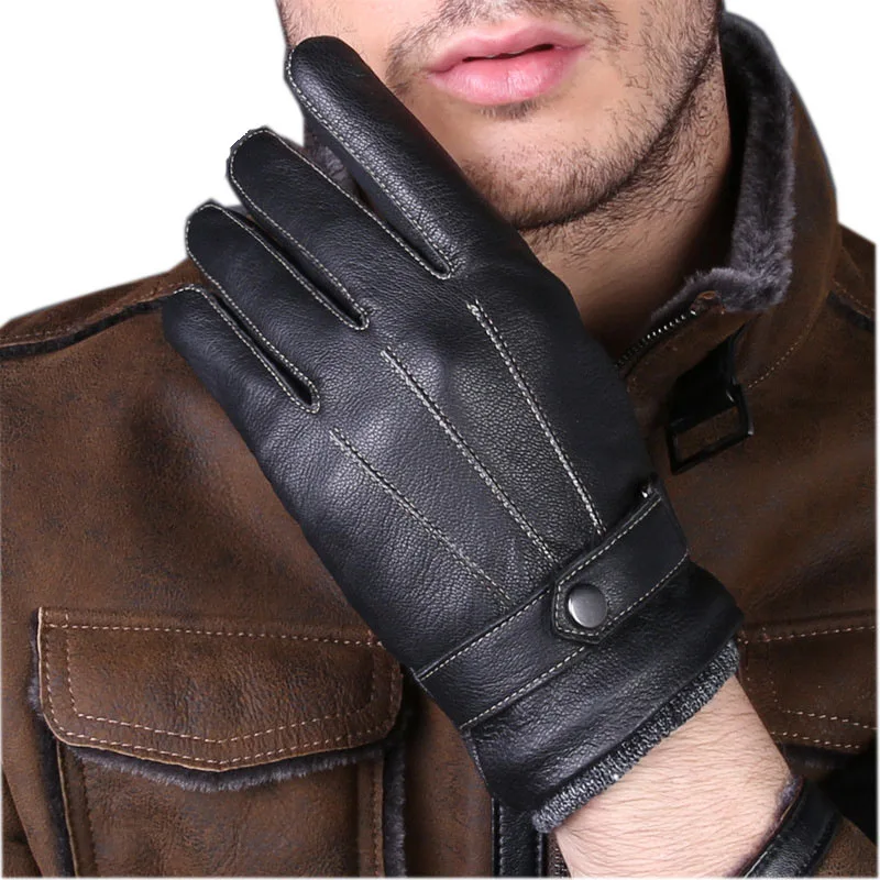 Прямая Заводская цена мужские кожаные перчатки теплые зимние вельветовые толстые перчатки овчины для вождения мужские кожаные перчатки