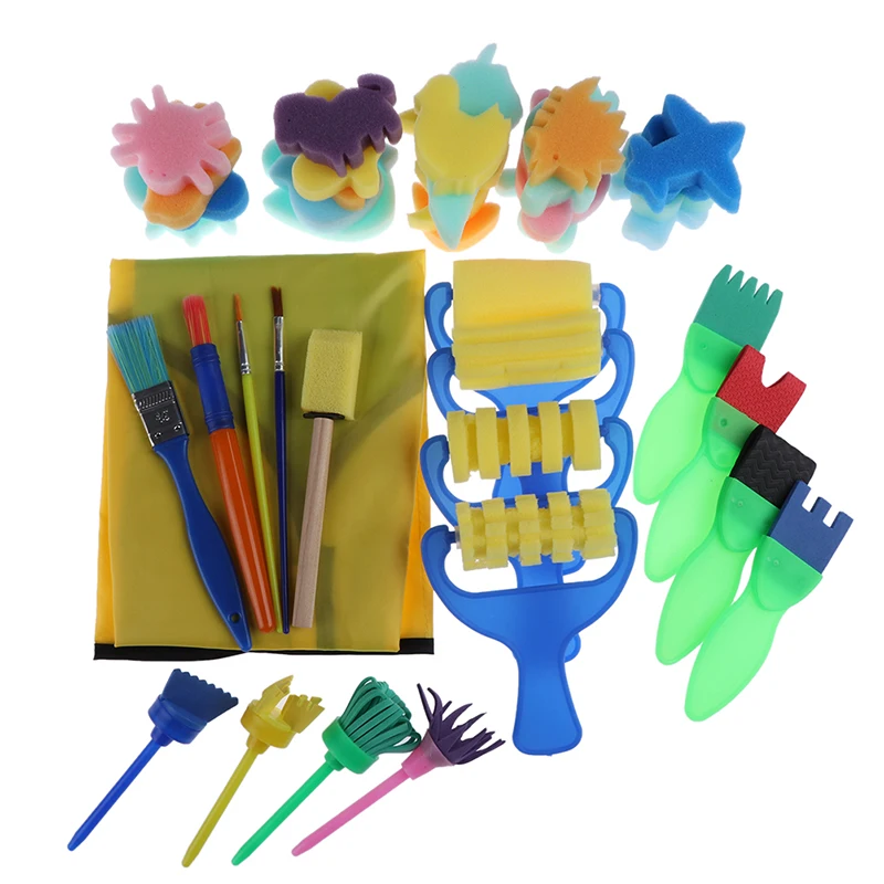 48pcs/Set Flower Stamp Sponge Brush Set Art Supplies For Kids DIY Painting Tools Stamps Toys
