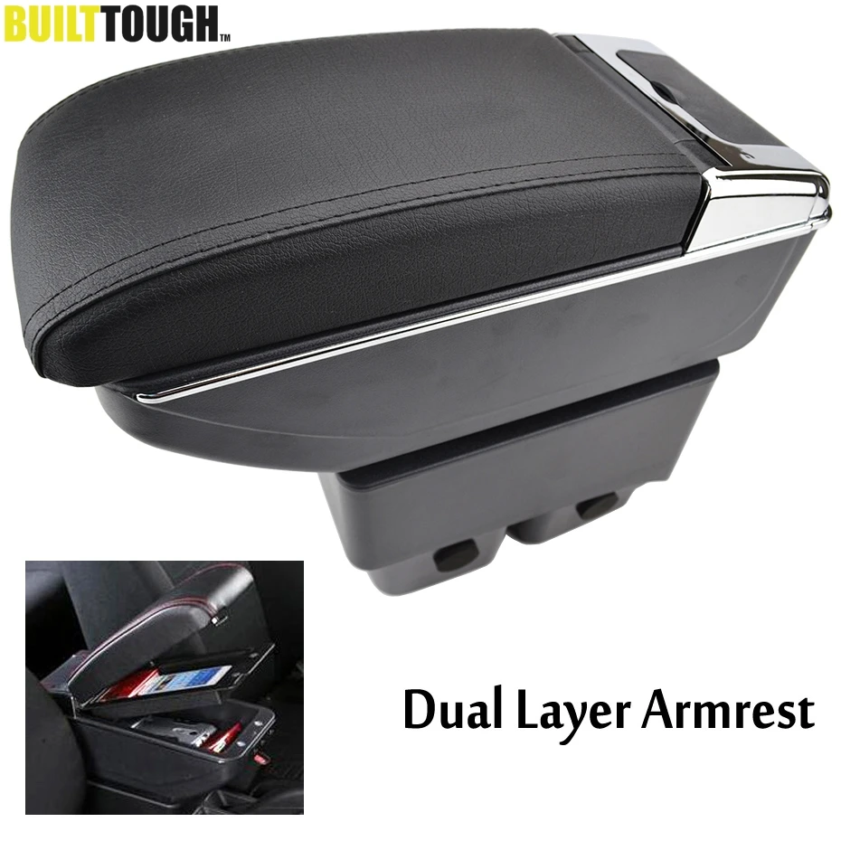 

For Ford Fiesta 2009-2017 Center Centre Console Storage Box Leather Dual Layer Armrest Arm Rest 2011 2012 2013 2014 2015 2016