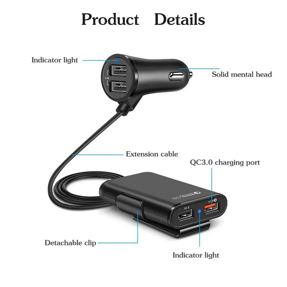 4 порта 3.1A USB Автомобильное зарядное устройство Универсальный USB автомобильный адаптер для быстрой зарядки QC3.0 Быстрая зарядка для MPV