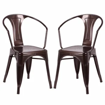 

Goplus Set of 2 Vintage Style Home Arm Chair Stackable Bistro Cafe Metal Stool Modern Living Room Chairs Dining Chair HW56687
