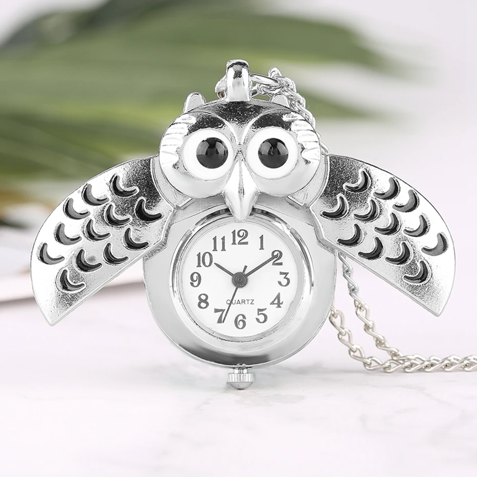 New Arrival Retro Bronze Pendant Quartz Mini Vintage Cute Silver Owl Pocket Watch Unique Necklace Chain Gift for Girls Boys Kids 2018 Gifts (11)