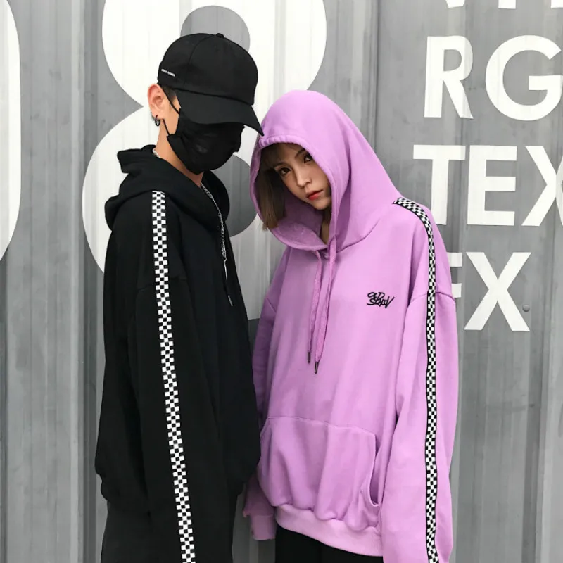 Harajuku мода человек с длинным рукавом Для женщин толстовки ретро шик в полоску