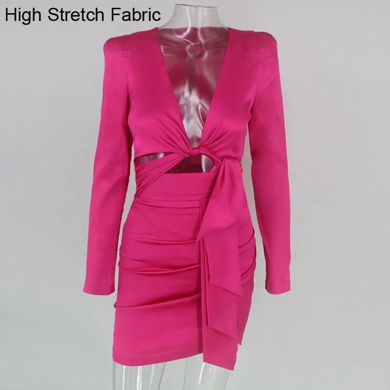 Fuedage Vestido осенне зимнее облегающее платье женское мини с бантом элегантное