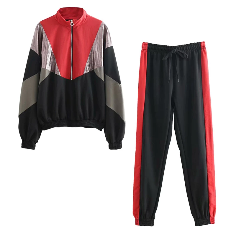 

Tracksuits Women Set Spliced Sweatshirt Pullover High Waist Pants Two-piece Suit Spring Autumn Casual Tops Trousers Sports Sets