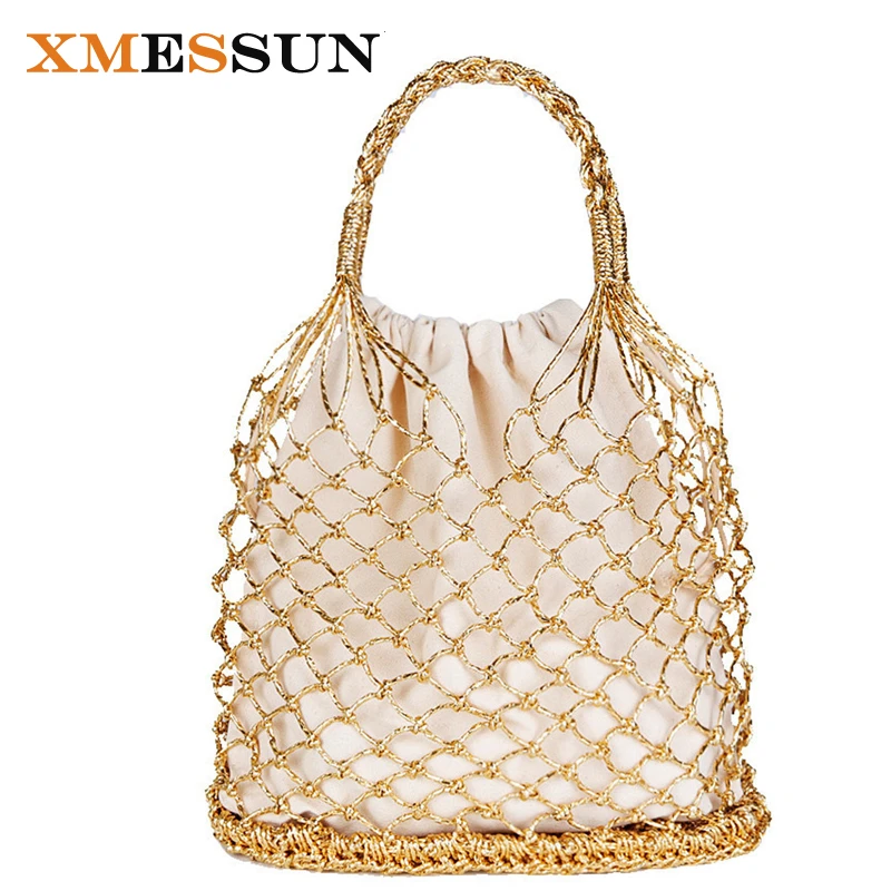 bolsa de paja con forro de algodón, Bolso tejido calado para mujer bolsa de paja con forro de algodón, Bolso tejido calado para mujer