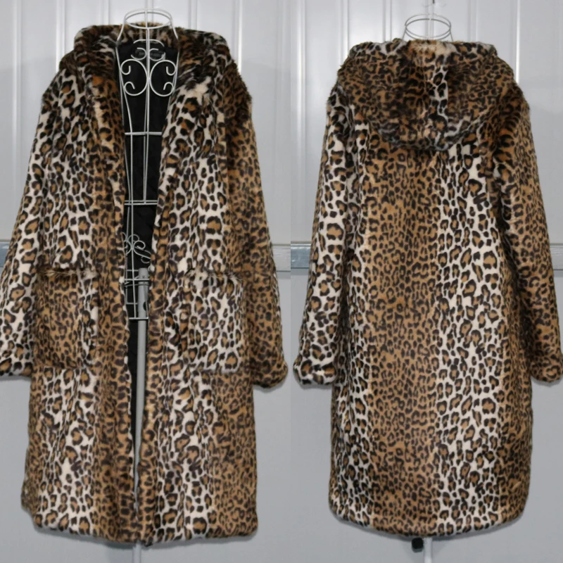

Leopard print imitation fur coat for women 2018 new winter long mink fur coat for women with thick fur coat S-6XL