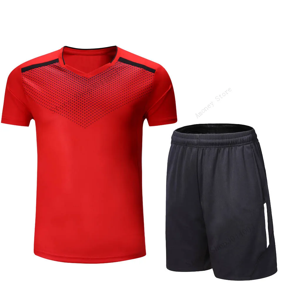 Adsmoney теннисные майки+ шорты, комплекты для бега, фитнес-одежда, дышащая сухая одежда, мужские и женские футболки для бадминтона - Цвет: Хаки