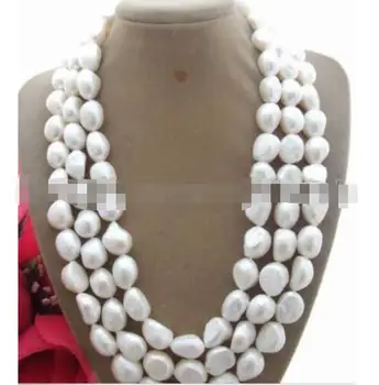 

3 row 11-12mm south white pearl necklace 17"-19"