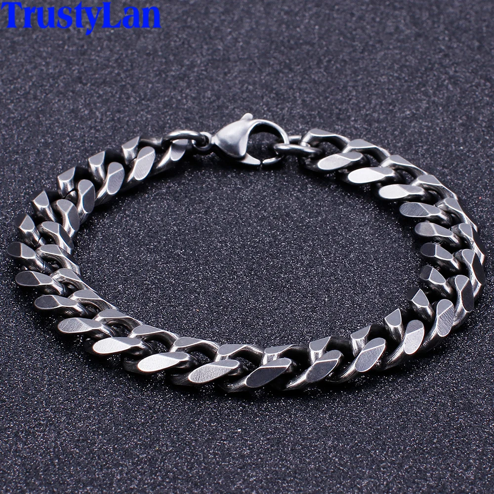 6/8/9/11MM Wide Vintage Black Chain Link Men's Bracelet For Men Jewelry
