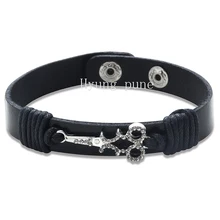 1 pces! Moda prata snap button cristal tesoura charme pulseira de couro genuíno punho para mulher ajustável