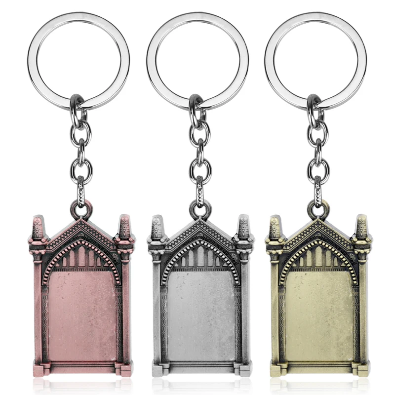 

HEYu Movie HP Hogwarts School Of Magic Mirror Keychain Badge Key Rings Car Accessories Chaveiros