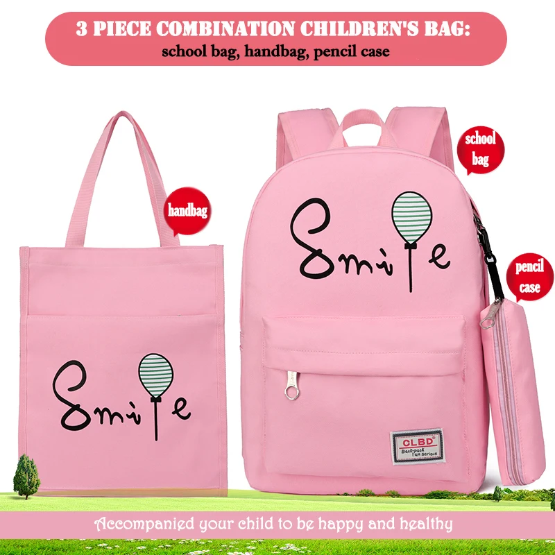 3 Pcs/Set Children's Backpack School Bag Pencil Case Cute Letter