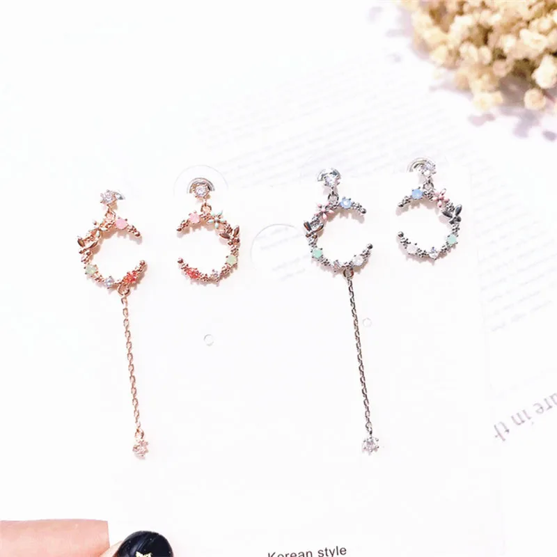 

2019 Korean Earrings Shiny Cubic Zircon Asymmetry Earrings For Women Fashion Jewelry Boucle D'oreille Gifts Brincos