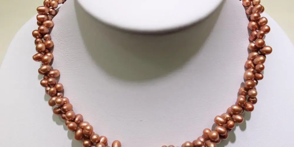 

2 strands twist Red 5x7mm freshwater pearl Style Necklace 18INCH a(5.18)