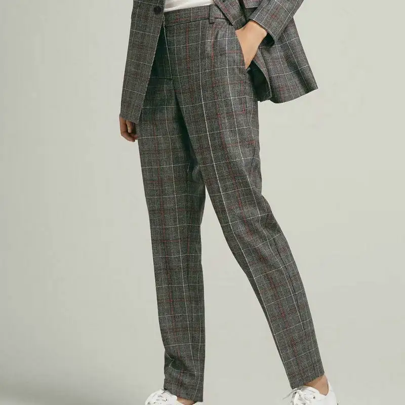 

New Women Lattice Casual Pants All Matched High Waist Slim Fashion Long Blazer Pants Female Autumn Winter Trousers