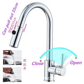 

NEW Kitchen Faucets Silver Single Handle Pull Out Kitchen Tap Single Hole Handle Swivel 360 Degree Water Mixer Tap Mixer Tap