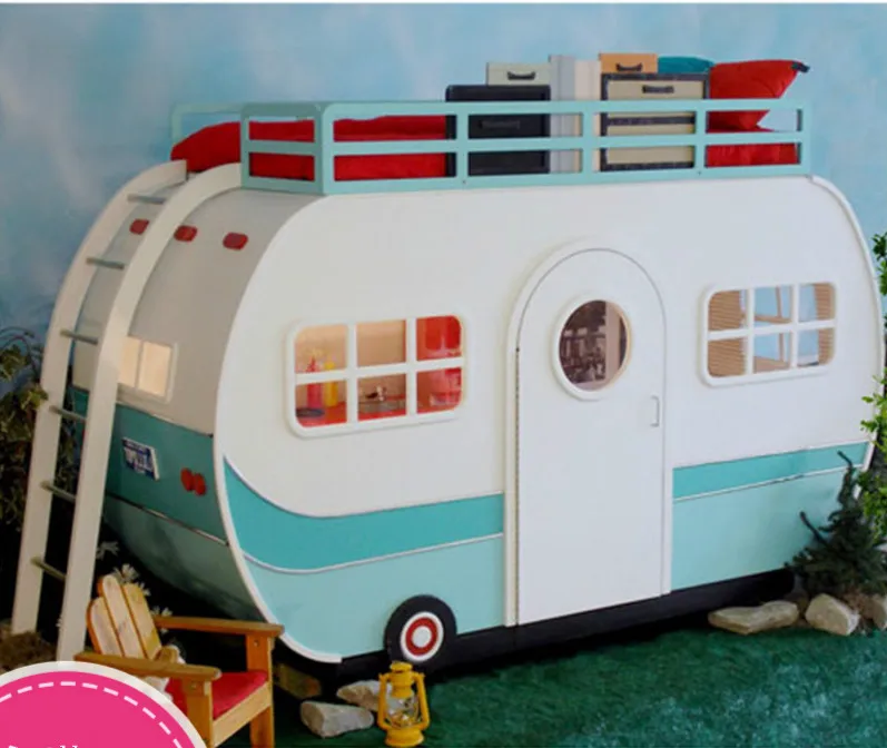 تصميم خاص للأطفال غرفة نوم خشب متين الأطفال طبقتين سرير على شكل سيارة