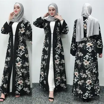 

Flower Women Muslim Open Cardigan Islamic Abaya Kaftan Jilbab Loose Dubai Long Robe Clothing Ramadan Middle East