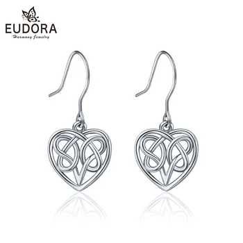 

EUDORA S925 Silver Earrings Standard Sterling Silver Polished Good luck Irish Celtics knot Vintage Heart dangler 2020 New CYE39