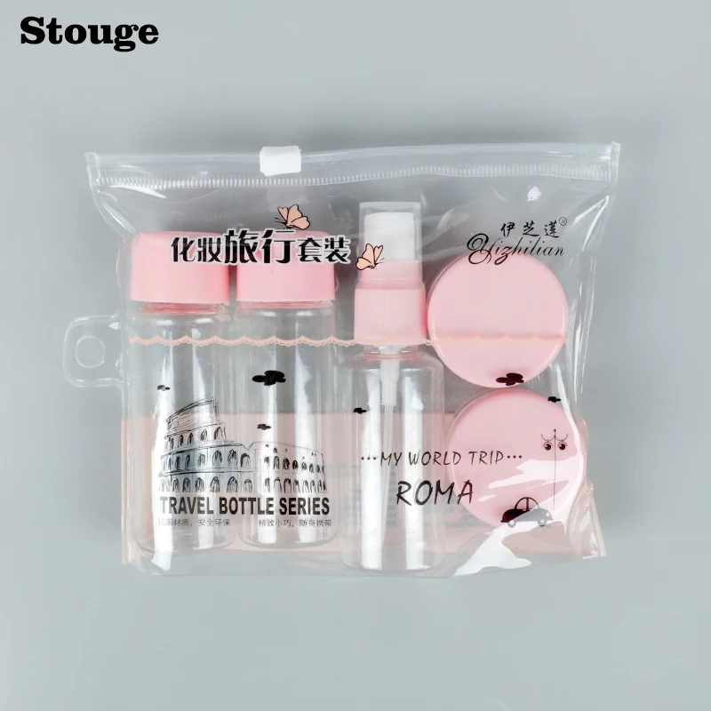 5 قطعة السفر البسيطة ماكياج إعادة الملء التجميل جرة كريم الوجه مربع زجاجة محلول البلاستيك واضح فارغة رذاذ حاوية عطور زجاجة