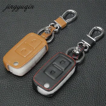 Keyforkess custodia in pelle a 2 pulsanti per auto Flip Key Cover per VW Passat Polo Golf Seat Touran Bora Jetta Cady Touran Sharan Transporter
