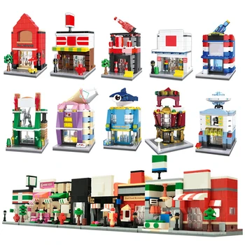 

City Mini Street Block Toys Shop Retail Store 3D Model Cafe Building Blocks Toys Educational Toys For Children Christmas Gifts