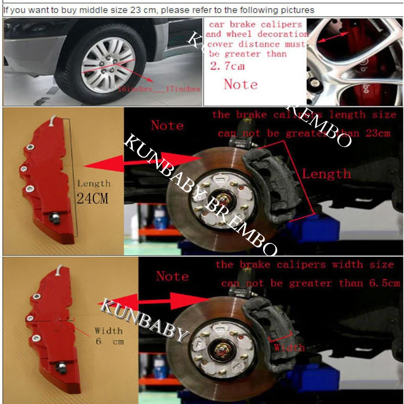 KUNBABY 4 цвета ABS пластик Авто хром 3D Brembo Стиль дисковый тормозной суппорт Чехлы передние и задние размер L& M& S