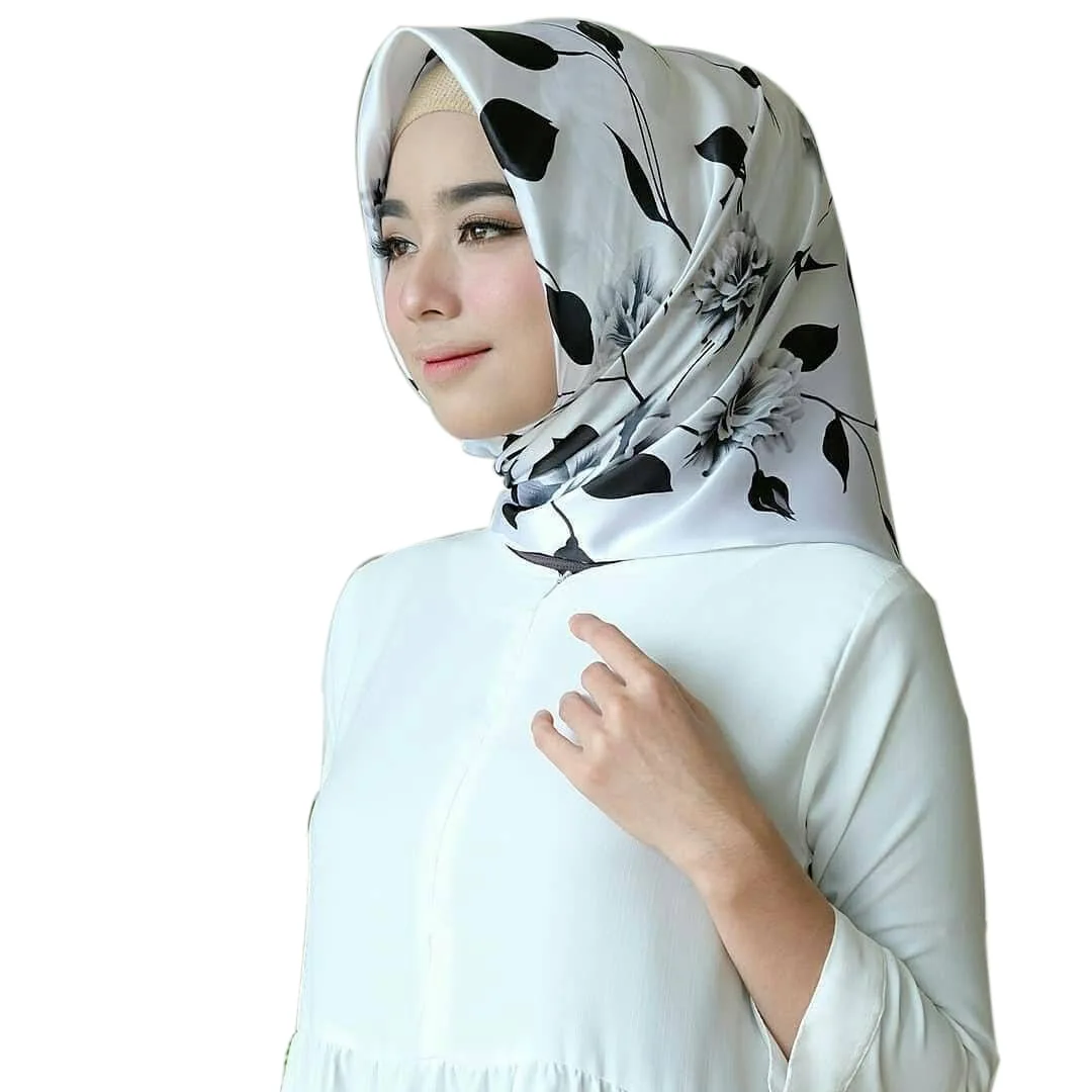 

ZOGAA 90cm large towel satin face simulation silk scarf tinted turban Muslim turban spot Print Fashion hijab scarf