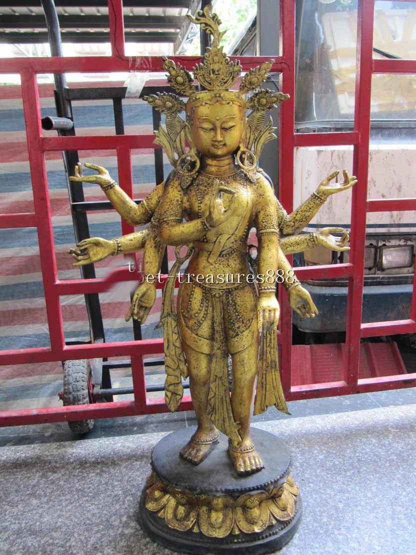 

41'' pure bronze gilt buddhism eight arm hand kwan-yin Guan Yin Bodhisattva
