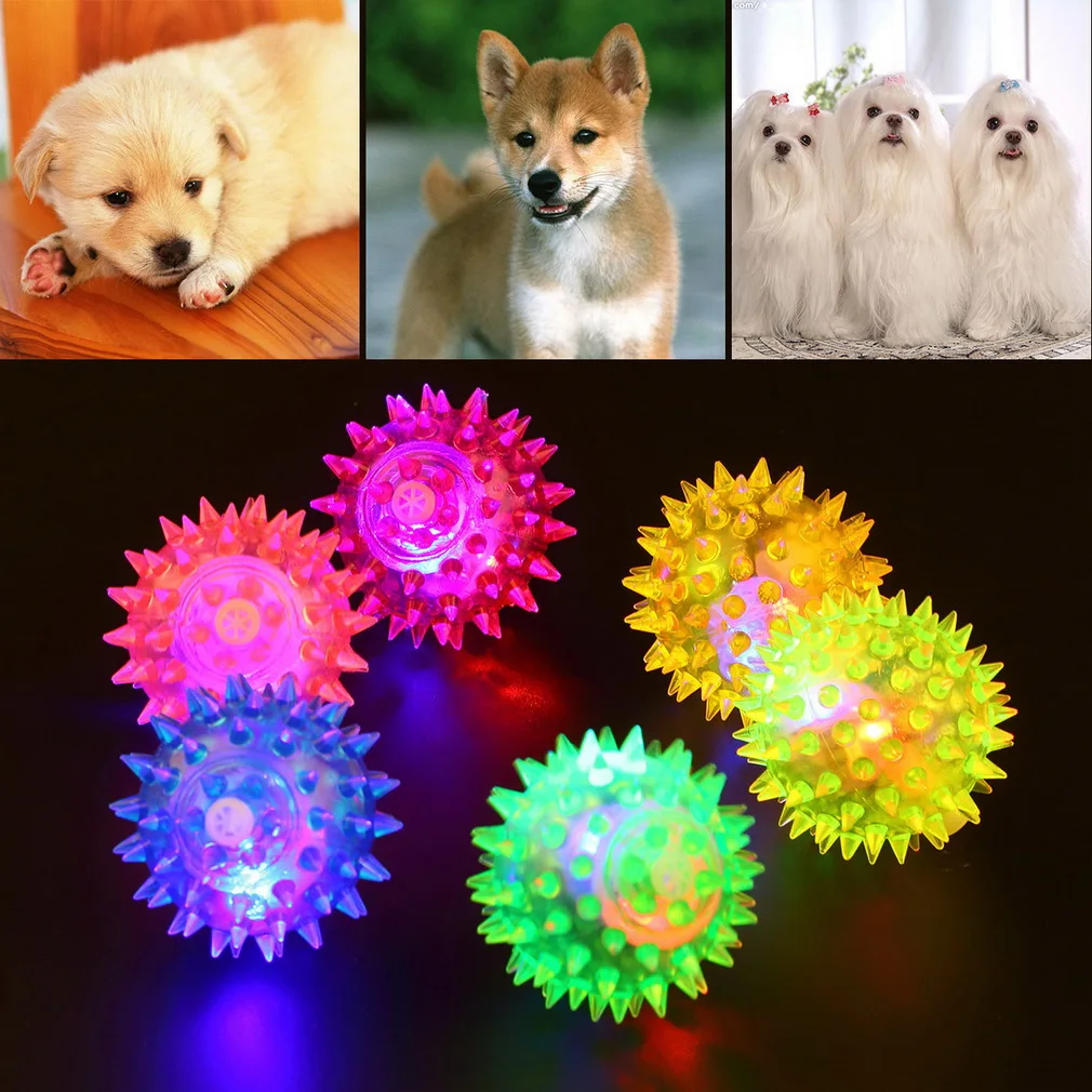 Мигающий светильник, милая собака, щенок, кошка, питомец, ежик, шар, резиновый колокольчик, Звуковой шар, креативная забавная игрушка для домашних животных