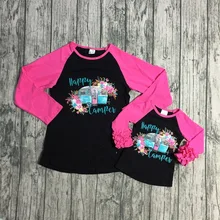 Бутик детской одежды для маленьких девочек; семейный образ; хлопковый Раглан для мамы; счастливый Турист; автобус; цветочный принт; глазурь; серый топ «BLESSED»