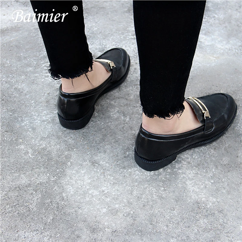 Richelieus Profonde brown Baimier Femmes Occasionnels Cuir Pour Mode Peu Véritable 2018 Chaussures Noir Rétro Boucle Appartements Black Métal En Oxford 4PHrTq4