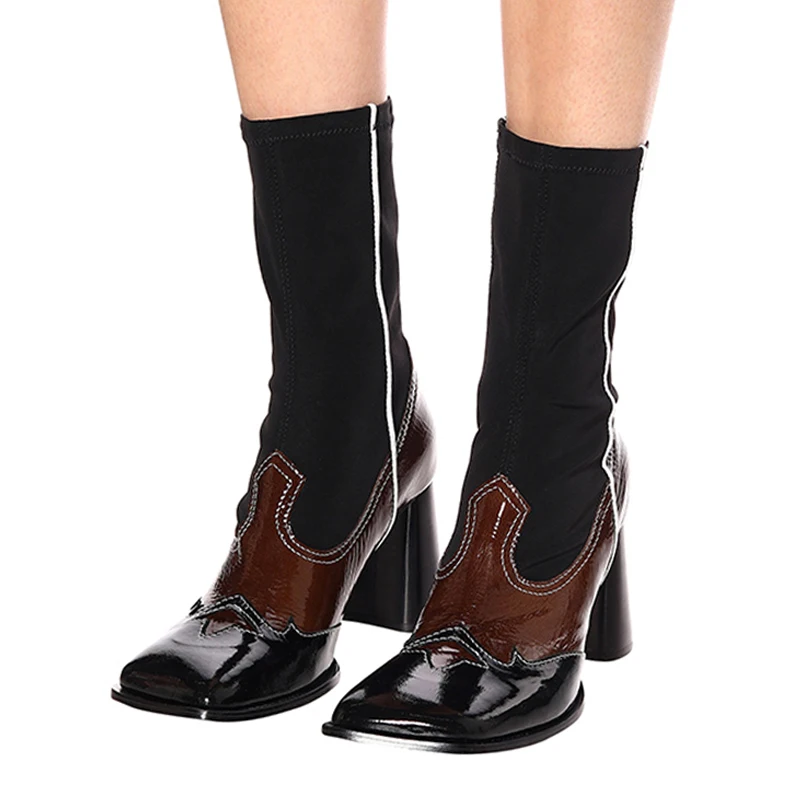 Осенние ботильоны с квадратным носком; женские Ботинки martin на не сужающемся книзу массивном каблуке; женские эластичные ботинки из натуральной кожи; zapatos de mujer