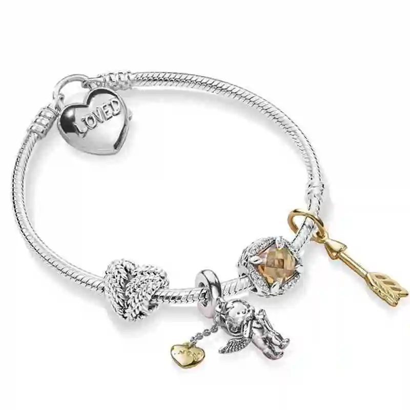 

Kristie 100% 925 Sterling Silver ZT0245 Shining Love Cupid's Arrow Grain Heart Shaped Stringed Bracelet Set Valentine's Day Gift