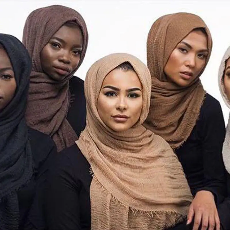 

180x90cm Women Cotton plain wrinkle Hijab Scarf with fringes Popular Muslim muffler Shawls Wraps large pashmina Scarves/scarf