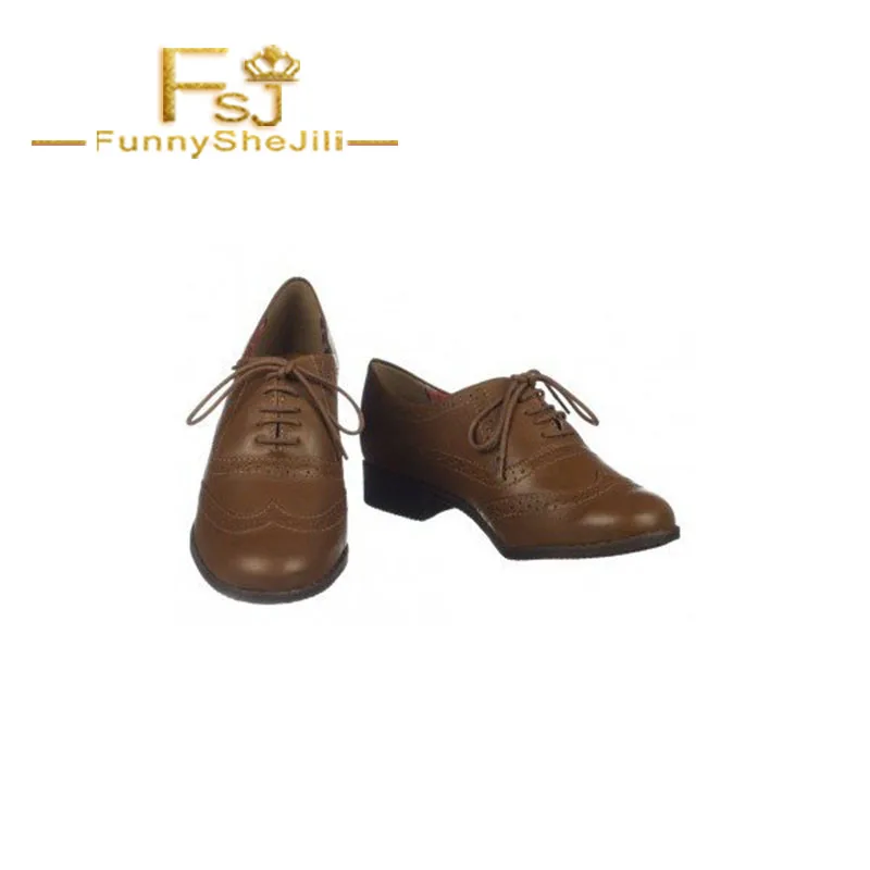 Noble Rond Oxfords Vintage Élégant up Incomparable Fsj Sexy Automne Foncé Brun Femmes Fsj01 Printemps Bout Derbies Des Dentelle Généreux BEqcn0OFnW
