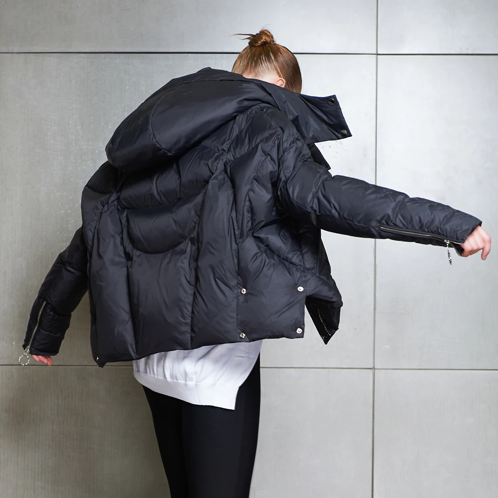 JAZZEVAR Winter fashion street Designer Brand androgynous style women's short hooded down jacket down coat outerwear z18005
