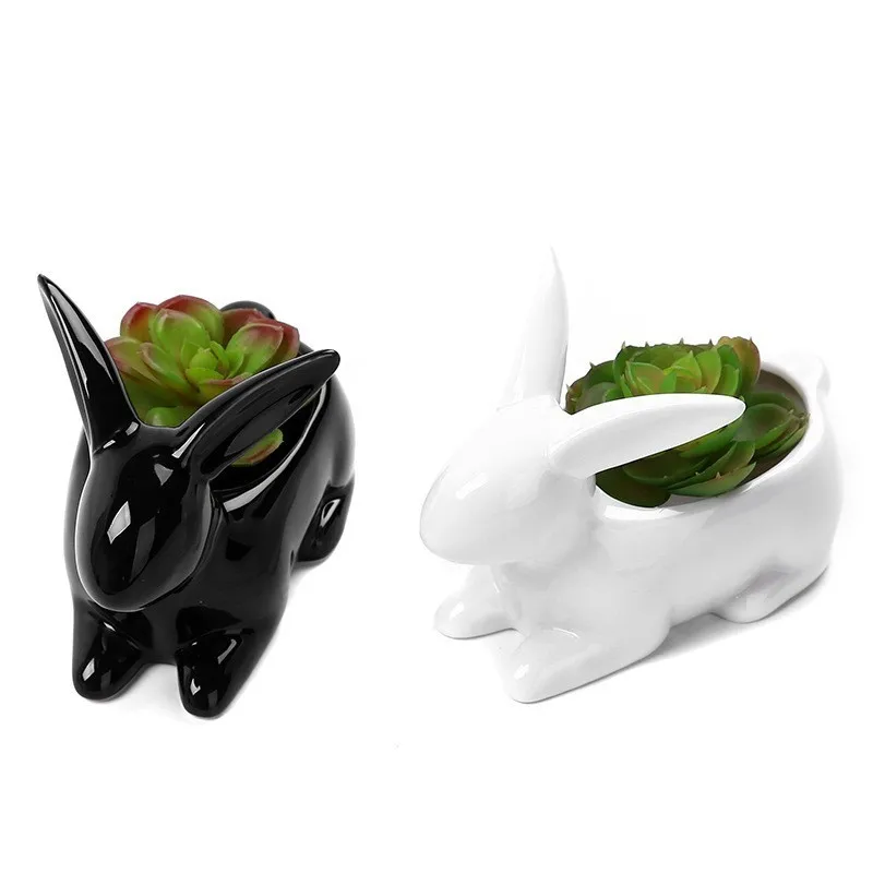 

Simple Animal Black White Rabbit fleshy flower Pot Creative Ceramic flower Pot Succulent Plant Container Small Bonsai Decoration