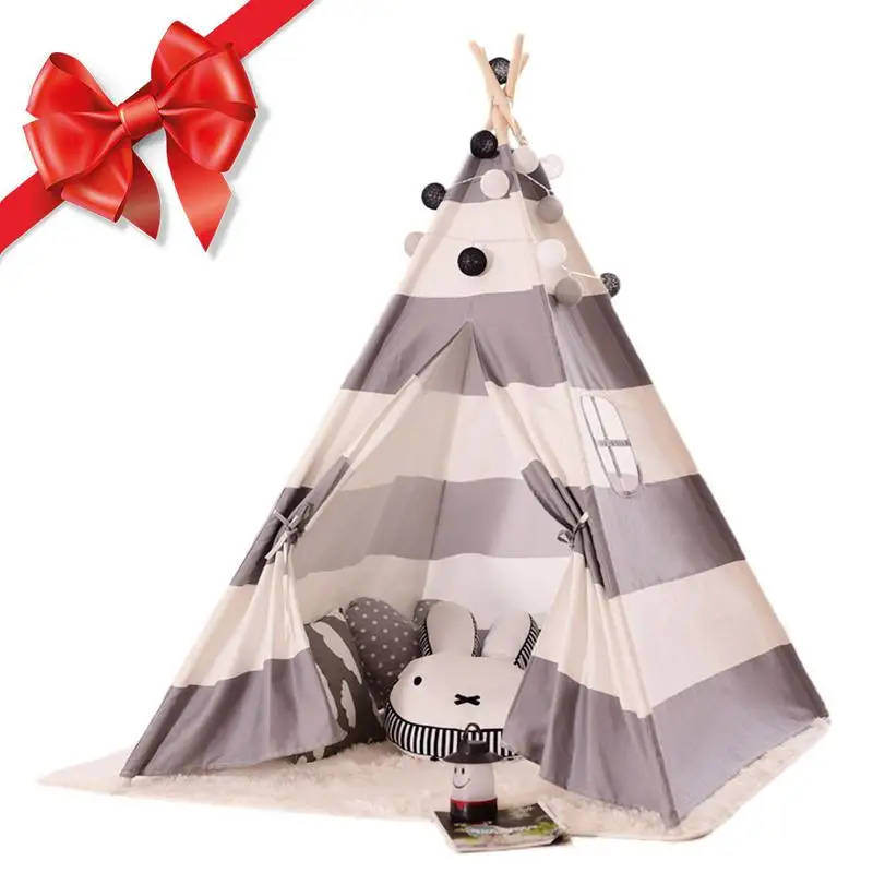 Детская палатка, портативная складная детская игровая палатка в полоску, индийская треугольная палатка, детский подарок, Детская палатка - Цвет: Light Grey