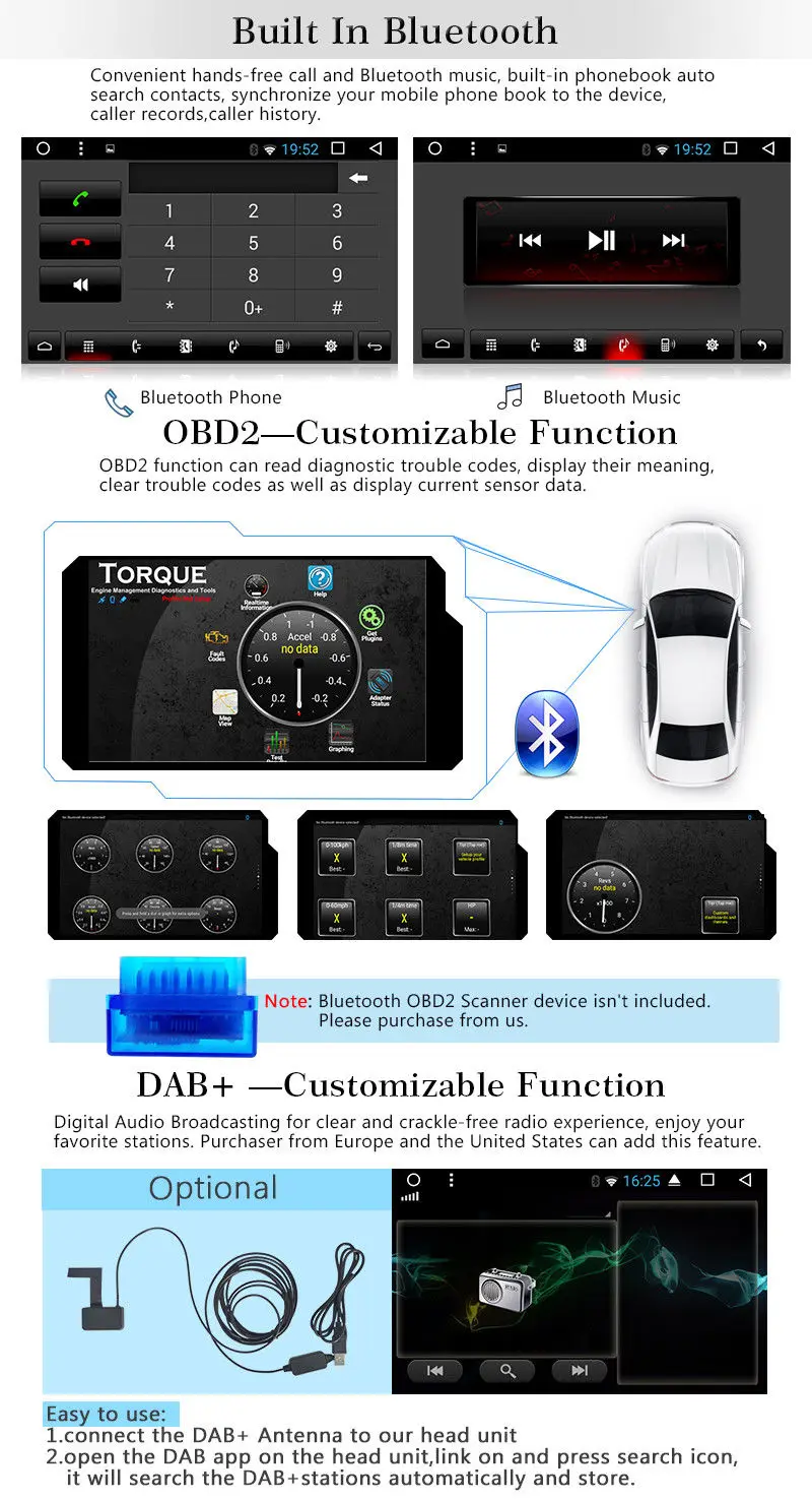 Best 6.2" Double Din Android 6.0 Quad-Core Car DVD Player Radio GPS Nav Wifi OBD DAB+ 12