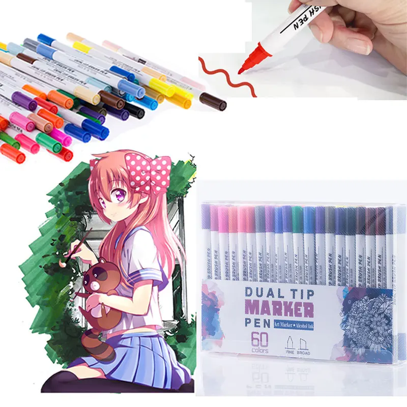 Dual Tip Marker Artistic Sketch Art Supplies Double Hand Coloring Children Arquitectura Watercolor Drawing Manga Markers | Канцтовары