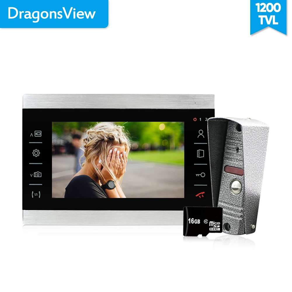Dragonsview 7 Inch Metal Security System Video Door Phone Home Intercom Wired Doorbell Button Record SD Card Gate Unlock