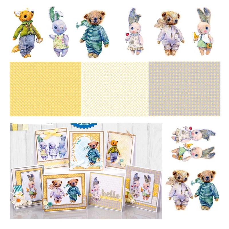 

14Pcs/Pack Single-Side Printed Flower Pattern Decorative Scrapbooking Paper DIY Bear rabbit Background Craft Paper