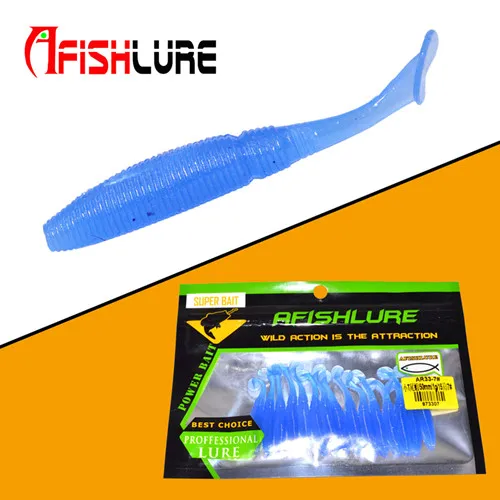 Afishlure, 15 шт./лот, мягкая рыболовная приманка, приманка, 1 г, 50 мм, светящаяся, весло, хвост, мягкая, Grubs, светящаяся в темноте, Т-образный хвост, приманка, джиг, голова, приманка для окуня - Цвет: 7