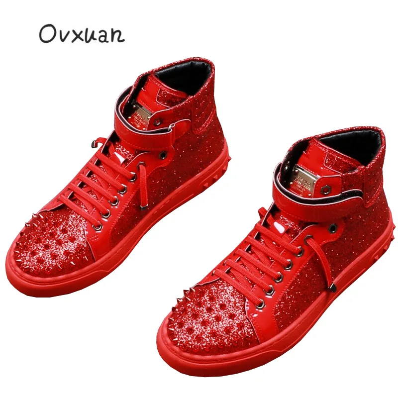 

Ovxuan High Top Men Loafers Luxury Brand Handmade Metal Buckle Rivets Men Ankle Shoes Man Flats Fashion Party Men's Dress Shoes