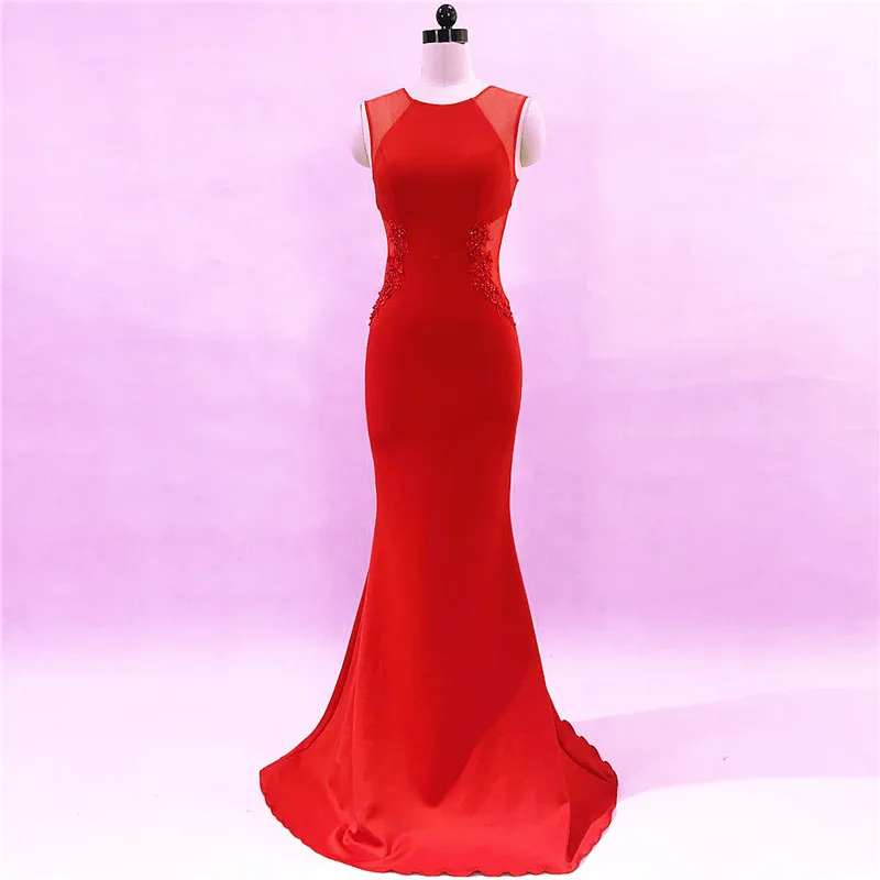 Solid Pink Cotton & Mesh Beaded Floral Appliques Mermaid Sexy Club Dresses 2018 New Arrival Party Dress Women Vestido Long Slim (5)