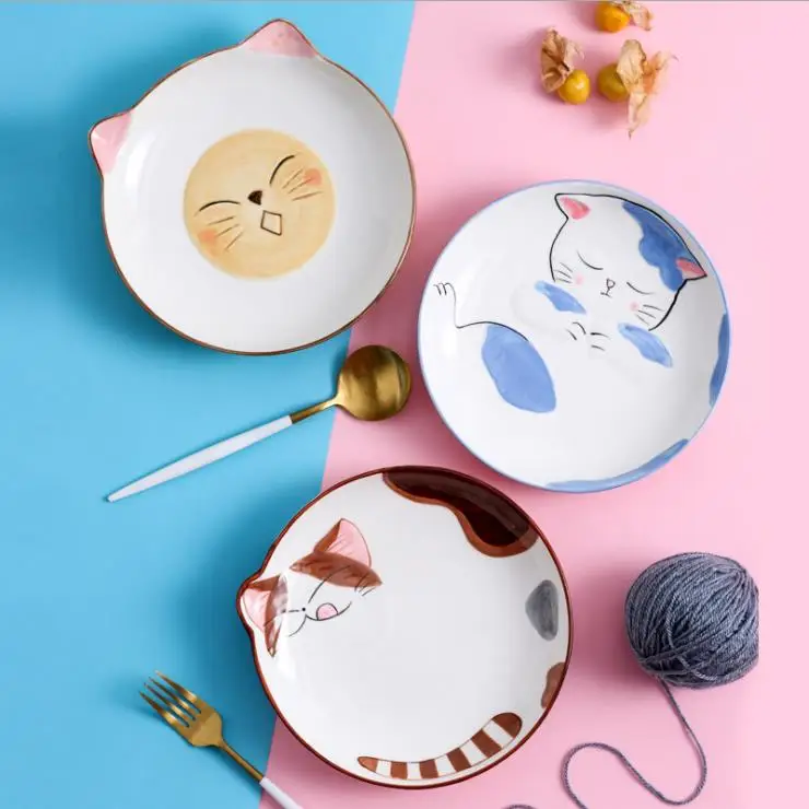 

3D Cute cat Cartoon Dessert Spaghetti plate Ceramic soup plate steak fruit dish Child dishes Porcelain Tableware Platter China